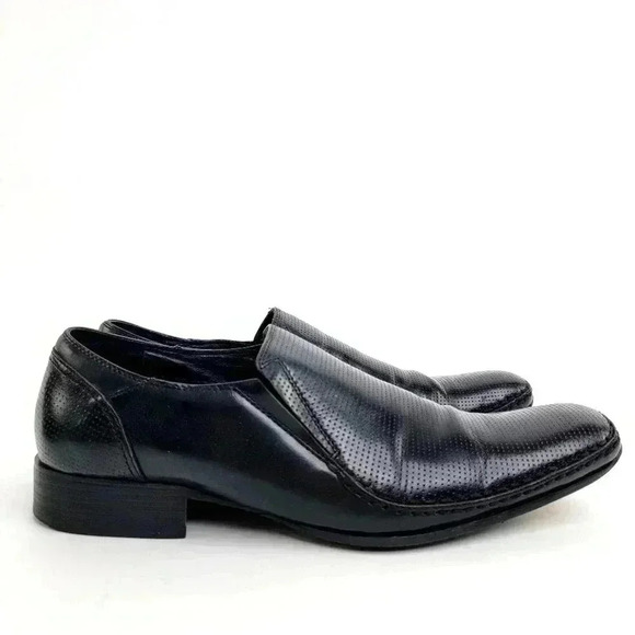 Robert Wayne Crash Snipped Square Toe Black Leather Loafers - Picture 3 of 10